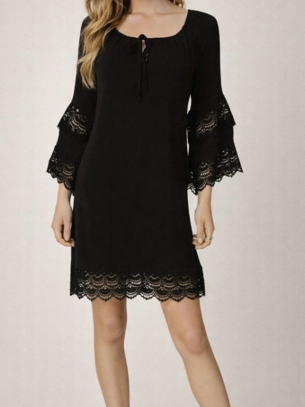 Wrangler Black Lace-Trim Bell Sleeve Women Dress Size Large